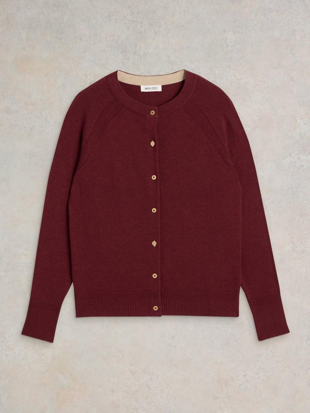 LULU LONG SLEEVE CREW NECK CARDI in DK PLUM - FLAT FRONT