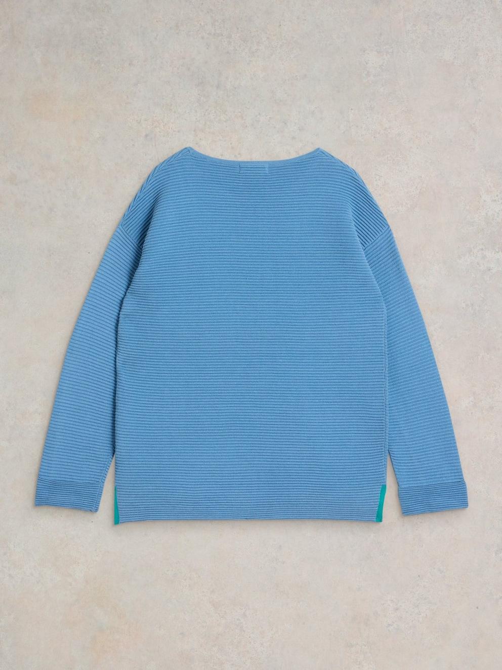 JANA CREW NECK JUMPER in MID BLUE - FLAT BACK
