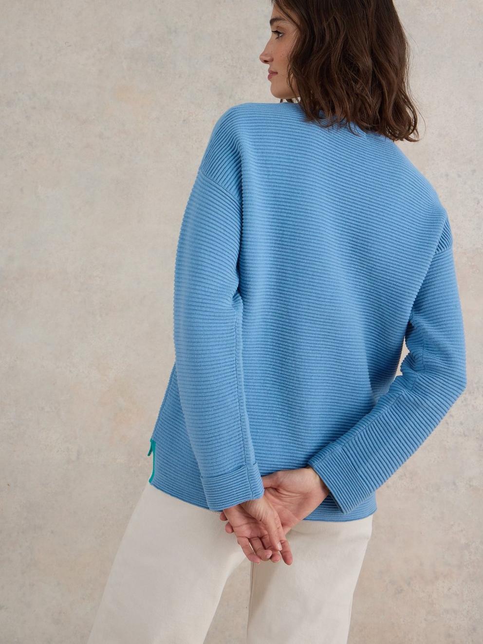 JANA CREW NECK JUMPER in MID BLUE - MODEL BACK