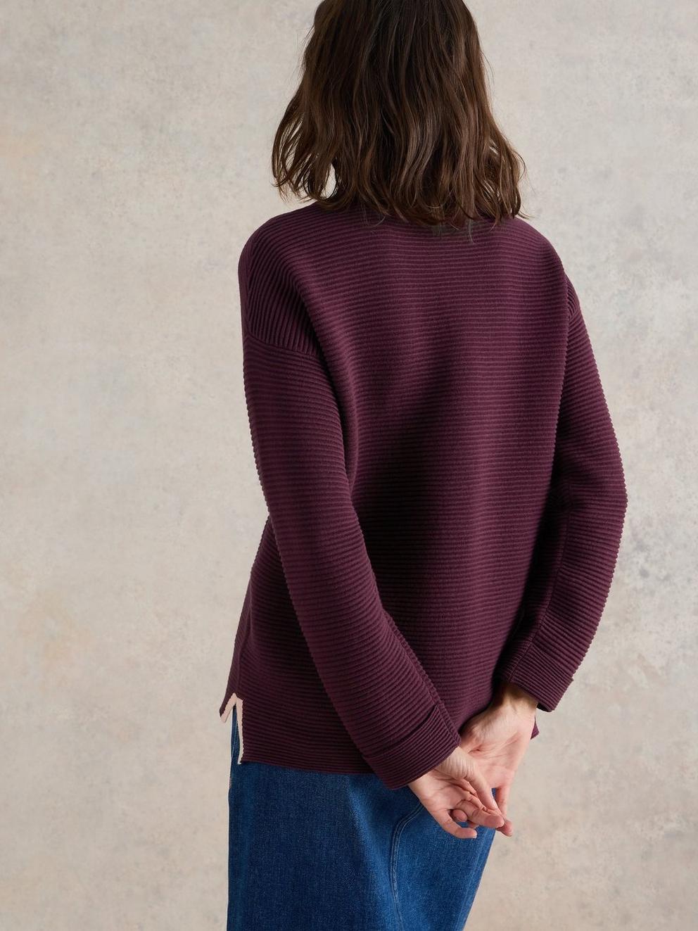 JANA CREW NECK JUMPER in MID PLUM - MODEL BACK