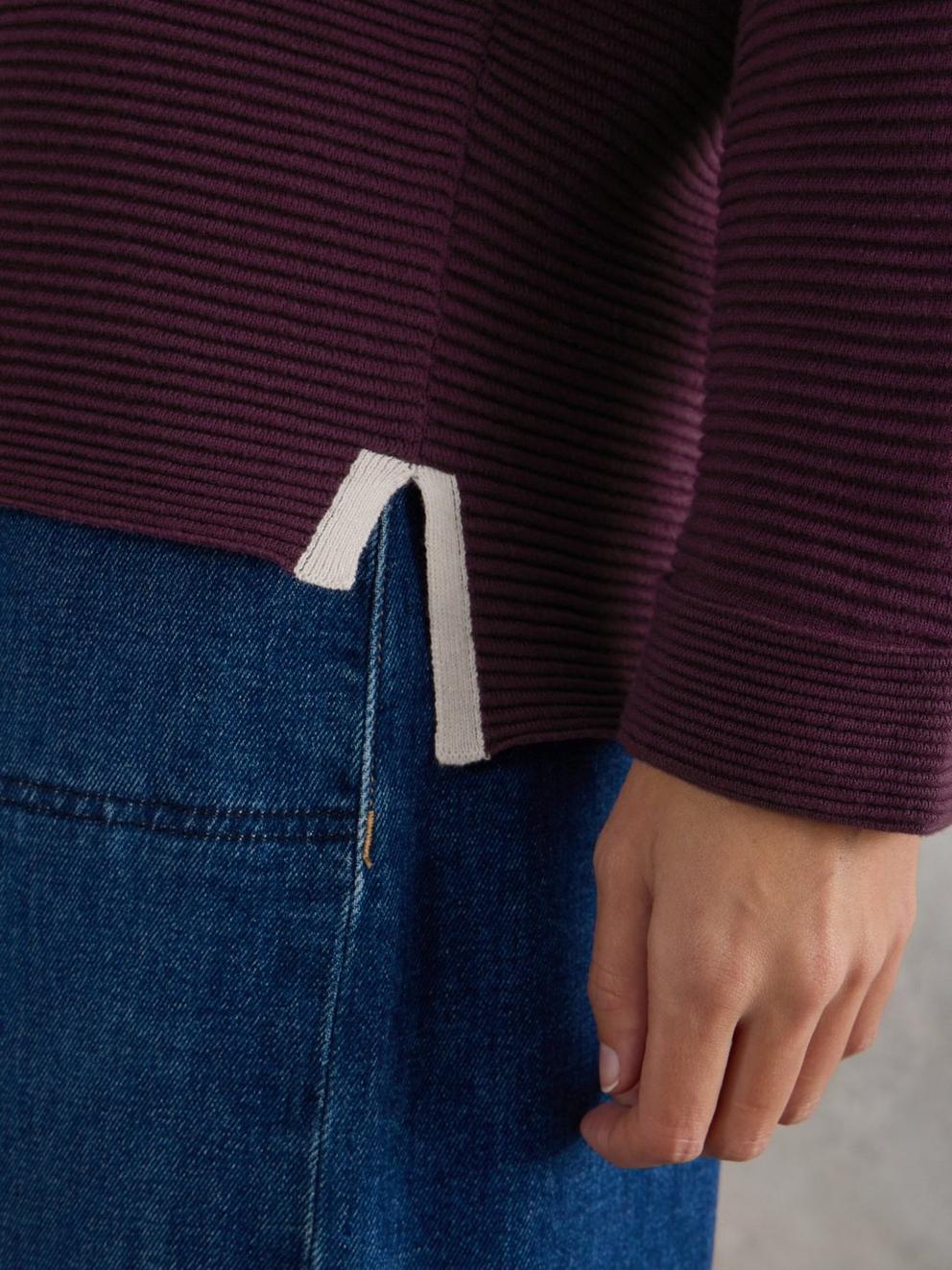 JANA CREW NECK JUMPER in MID PLUM - MODEL DETAIL