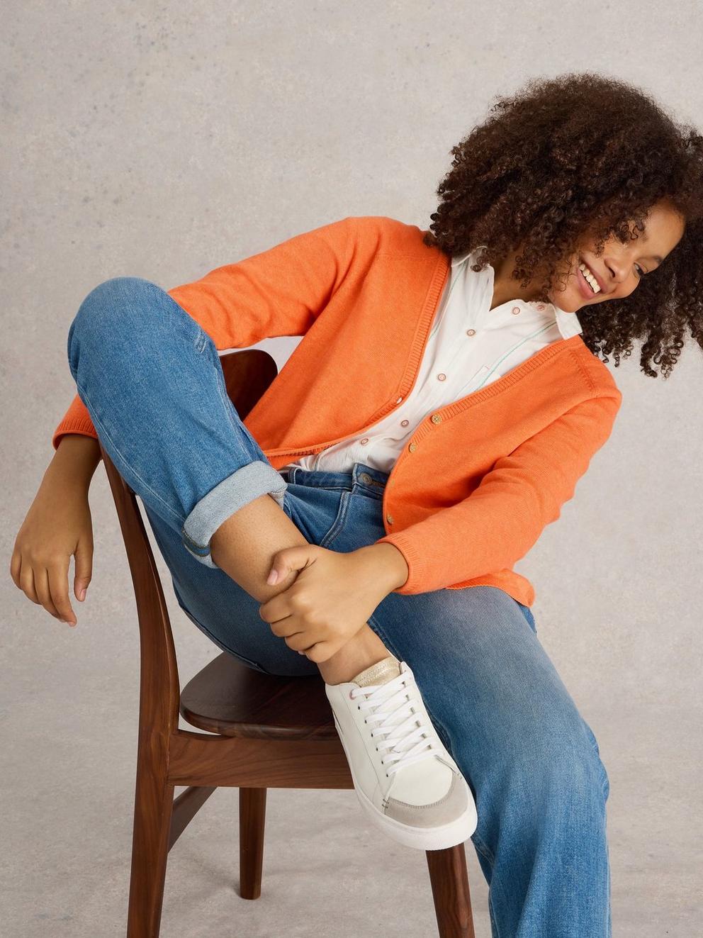 LUNA V NECK CARDI in BRT ORANGE - LIFESTYLE