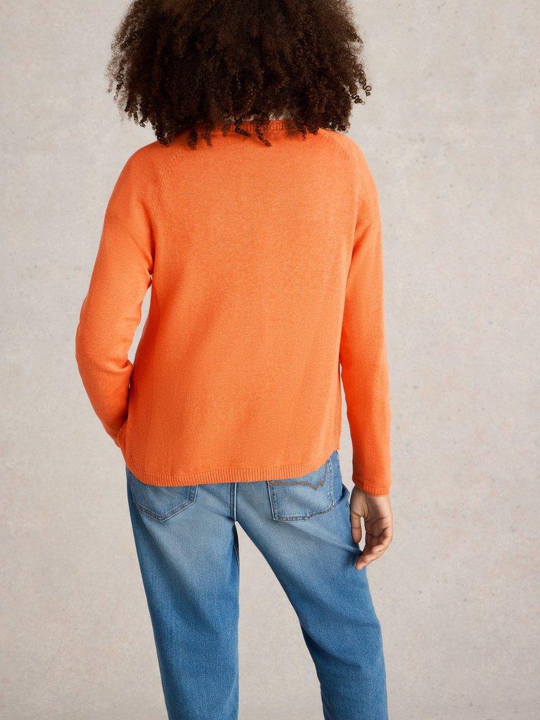 LUNA V NECK CARDI in BRT ORANGE - MODEL BACK