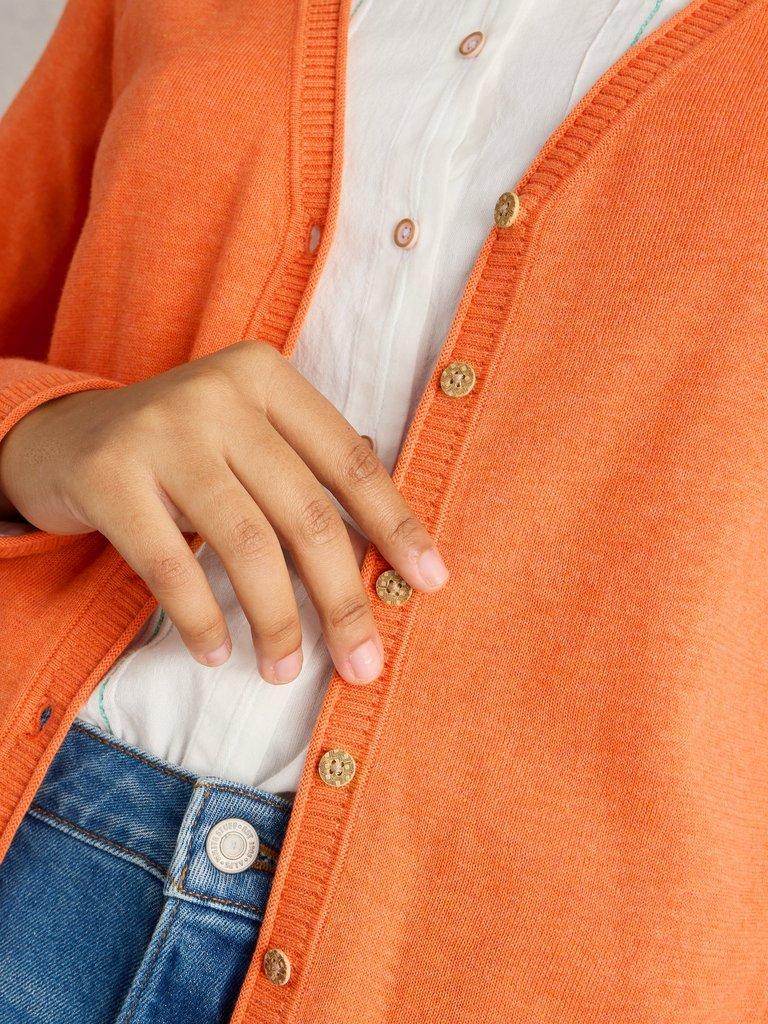 LUNA V NECK CARDI in BRT ORANGE - MODEL DETAIL