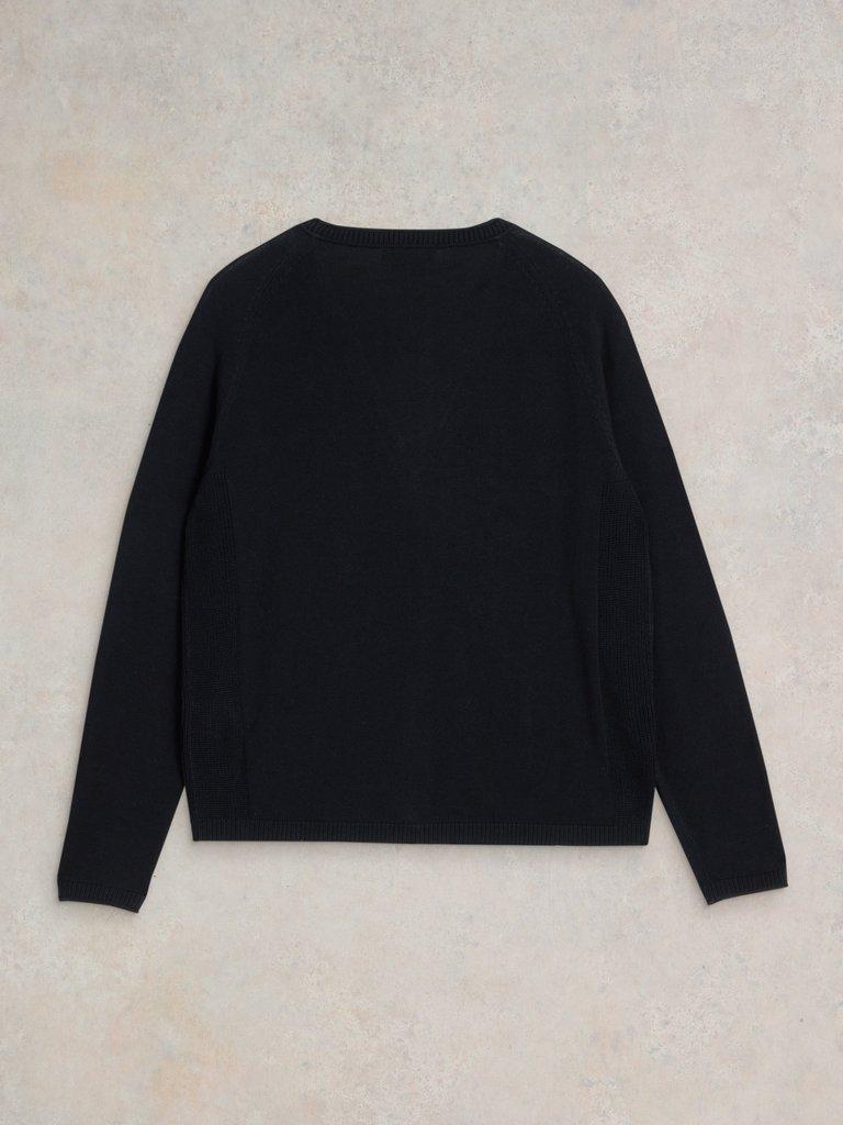 LUNA V NECK CARDI in PURE BLK - FLAT BACK