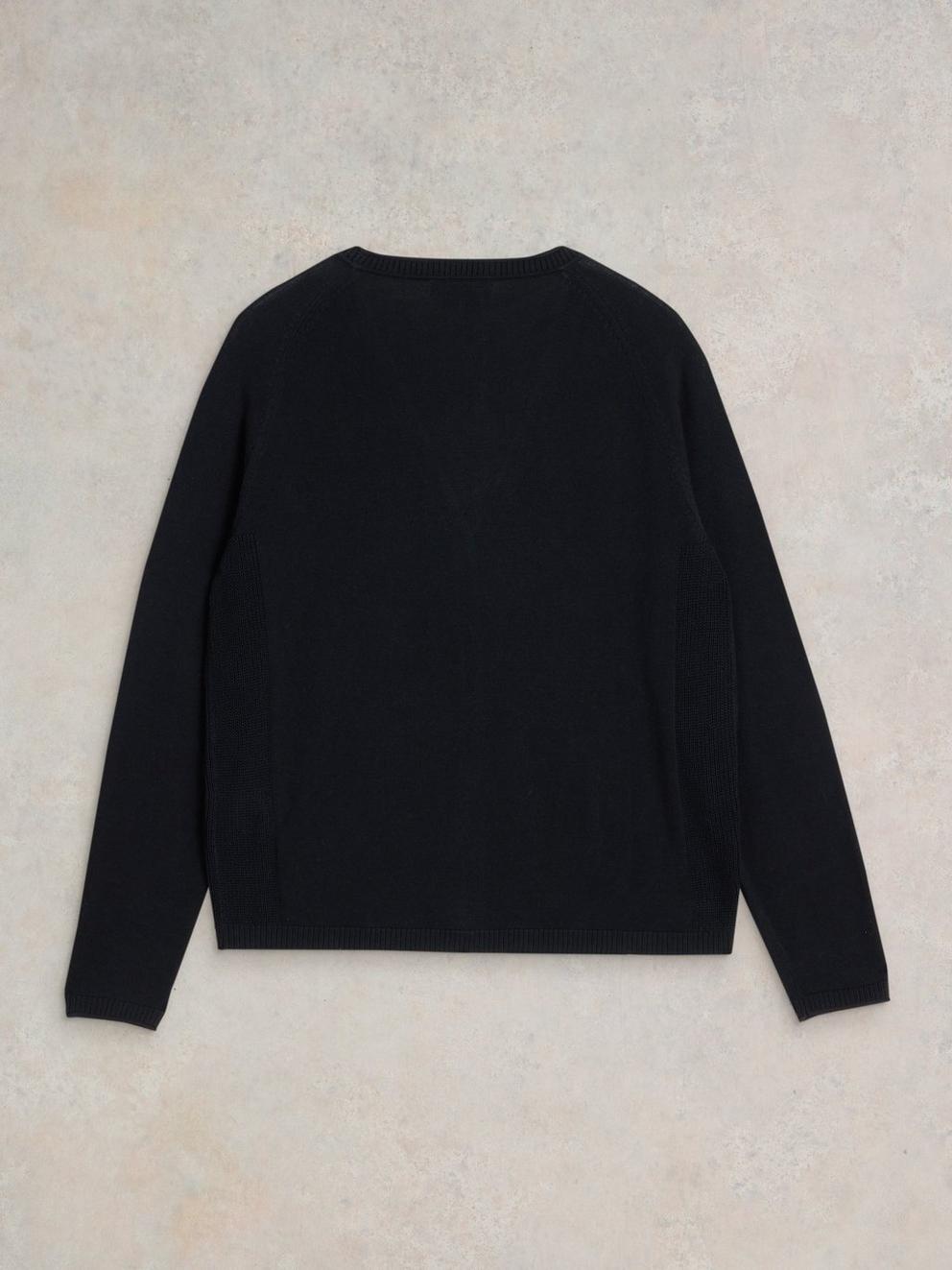 LUNA V NECK CARDI in PURE BLK - FLAT BACK