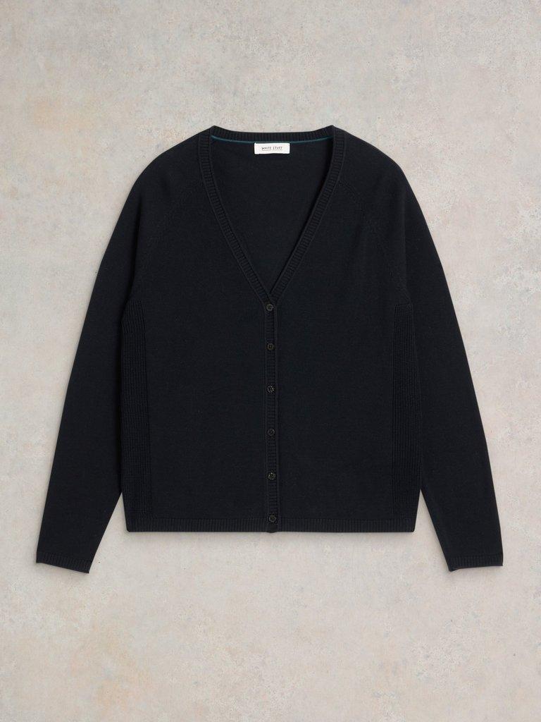 LUNA V NECK CARDI in PURE BLK - FLAT FRONT