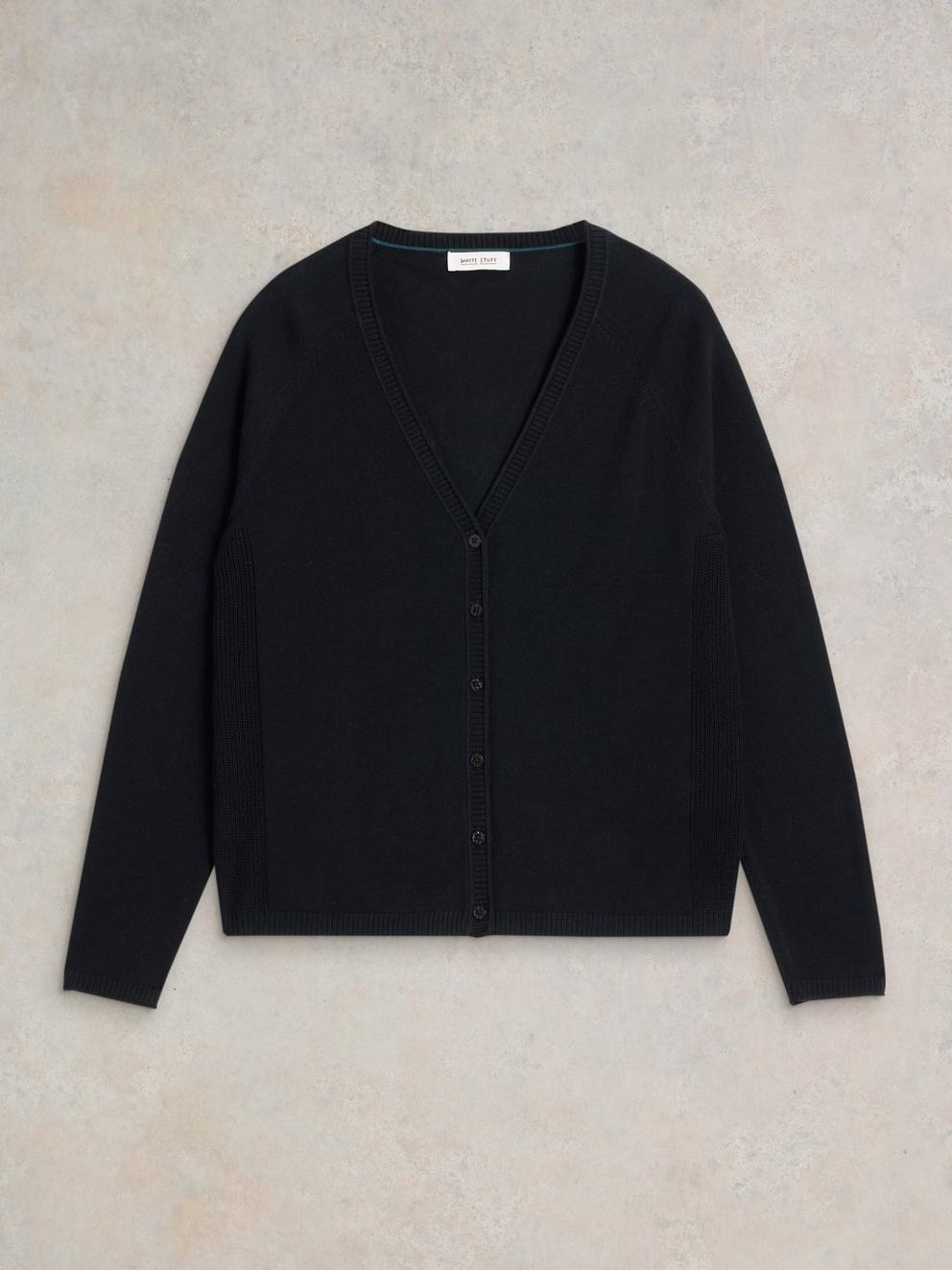 LUNA V NECK CARDI in PURE BLK - FLAT FRONT