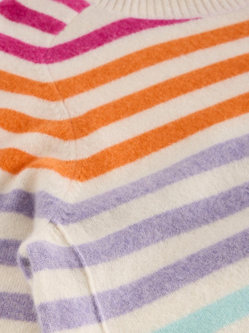RAINBOW STRIPE CREW CASHMERE JUMPER in NAT MLT - FLAT DETAIL
