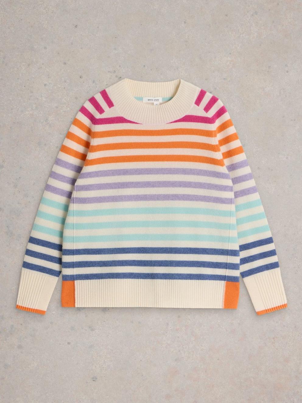 RAINBOW STRIPE CREW CASHMERE JUMPER in NATURAL MULTI White Stuff