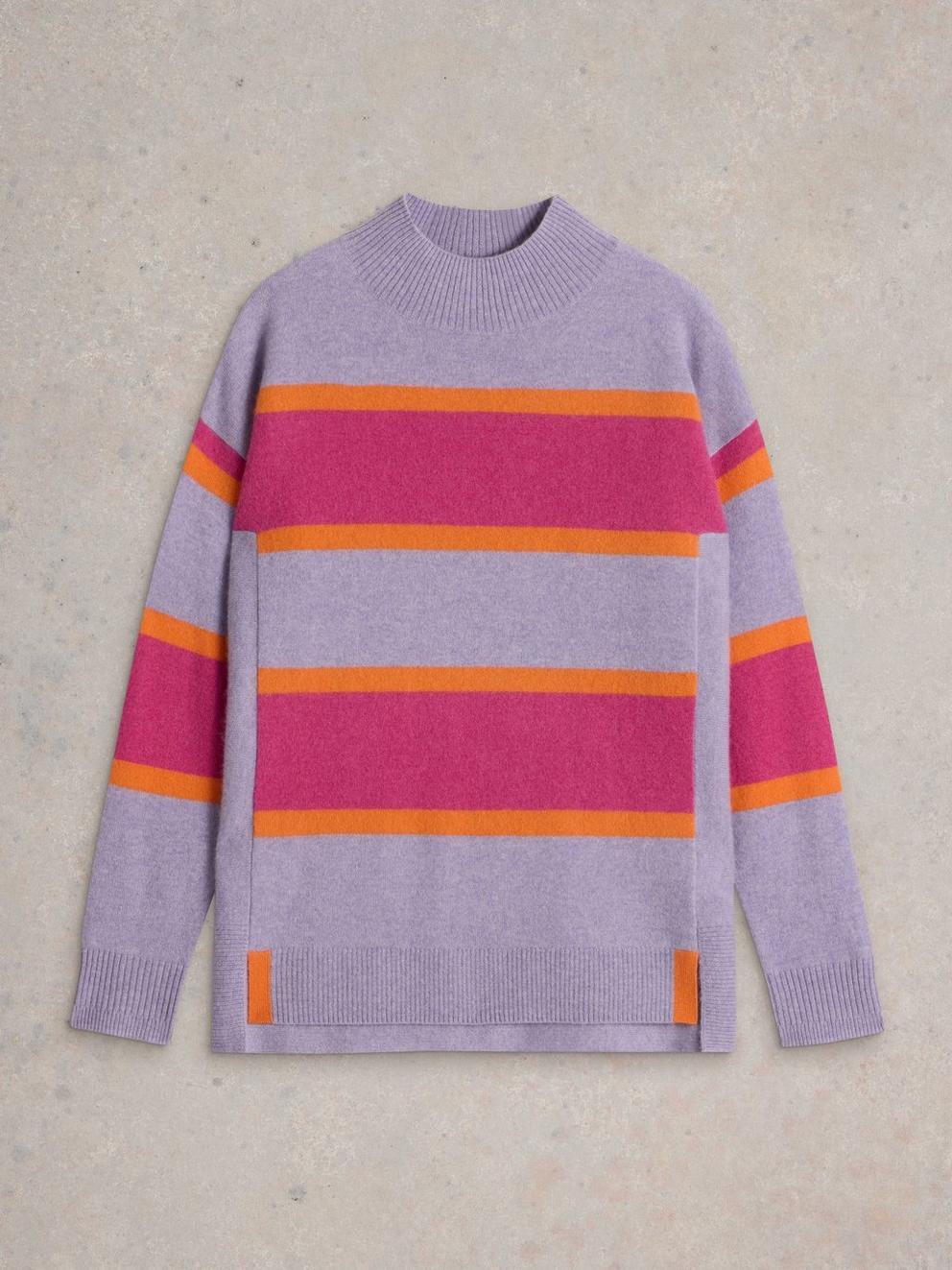 HOLLY STRIPE CASHMERE JUMPER in PURPLE MLT - FLAT FRONT