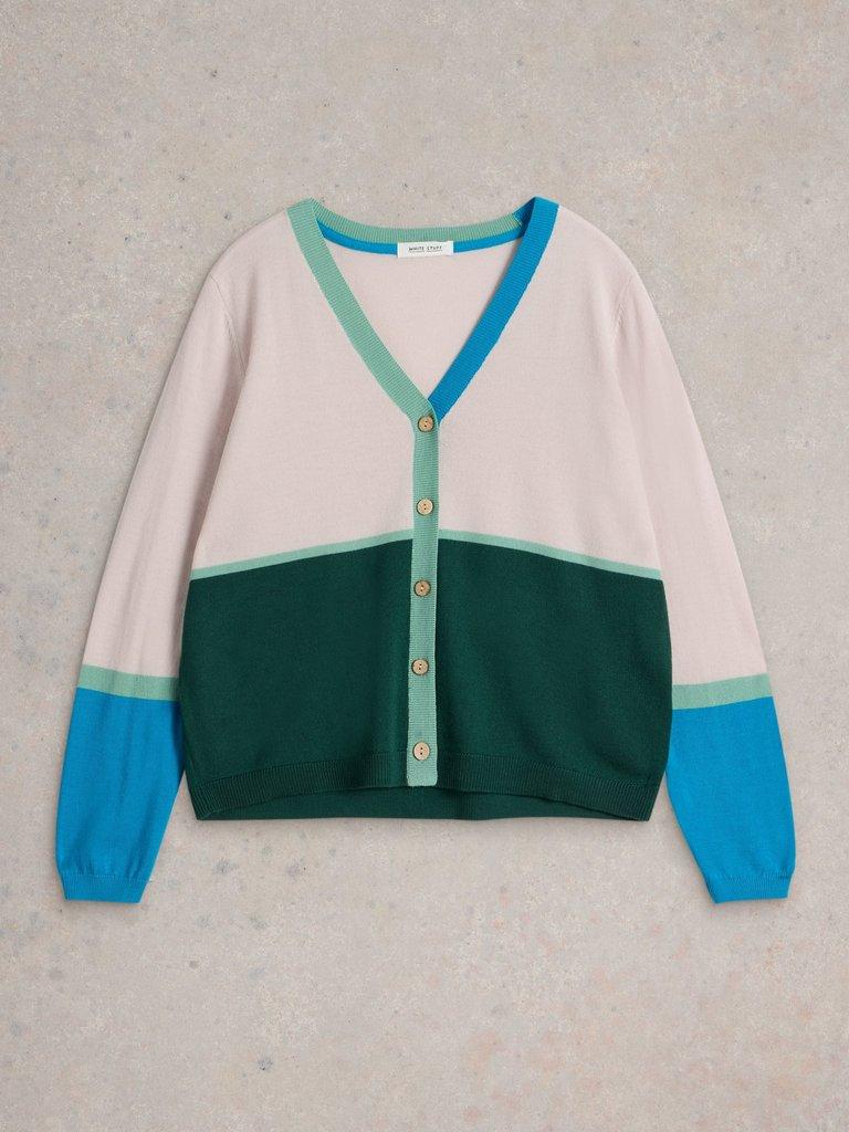 COLOUR BLOCK MERINO WOOL CARDI in NAT MLT - FLAT FRONT