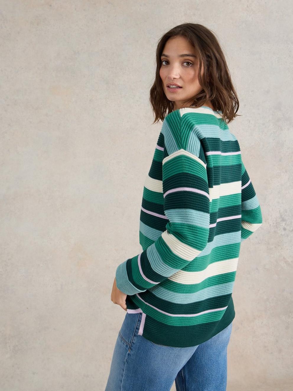 JANA STRIPED JUMPER in GREEN MLT - MODEL BACK