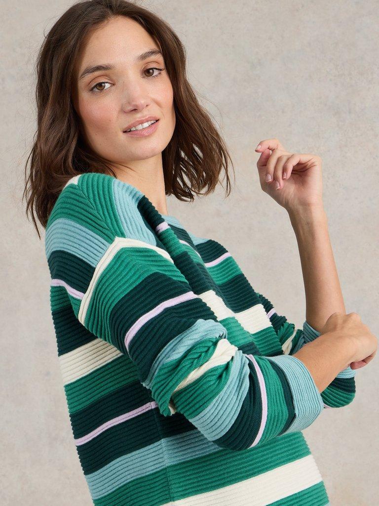 JANA STRIPED JUMPER in GREEN MLT - MODEL DETAIL