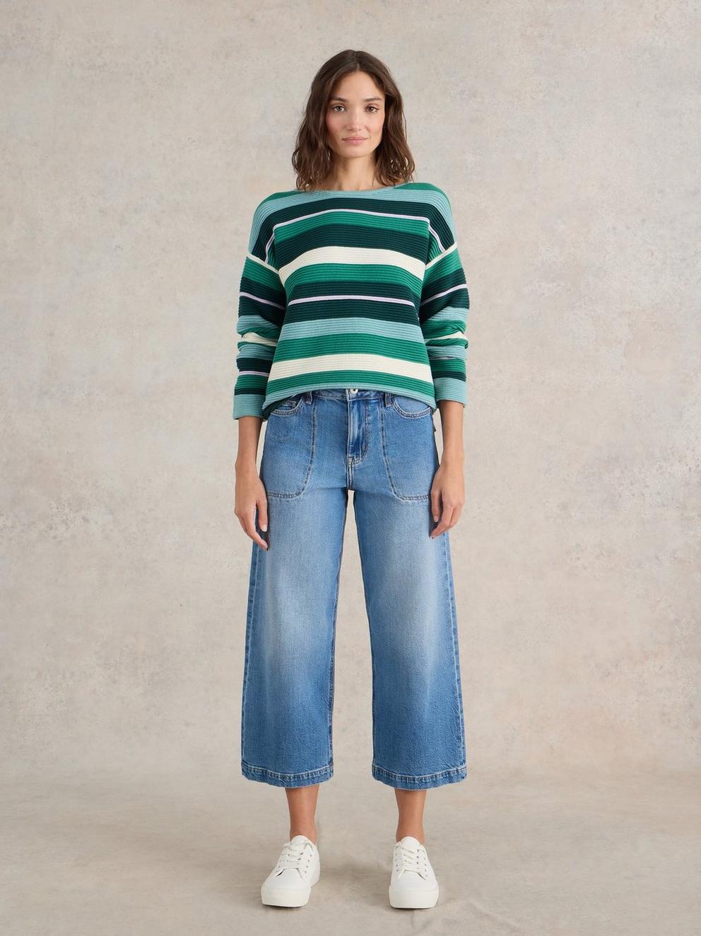 JANA STRIPED JUMPER in GREEN MLT - MODEL FRONT