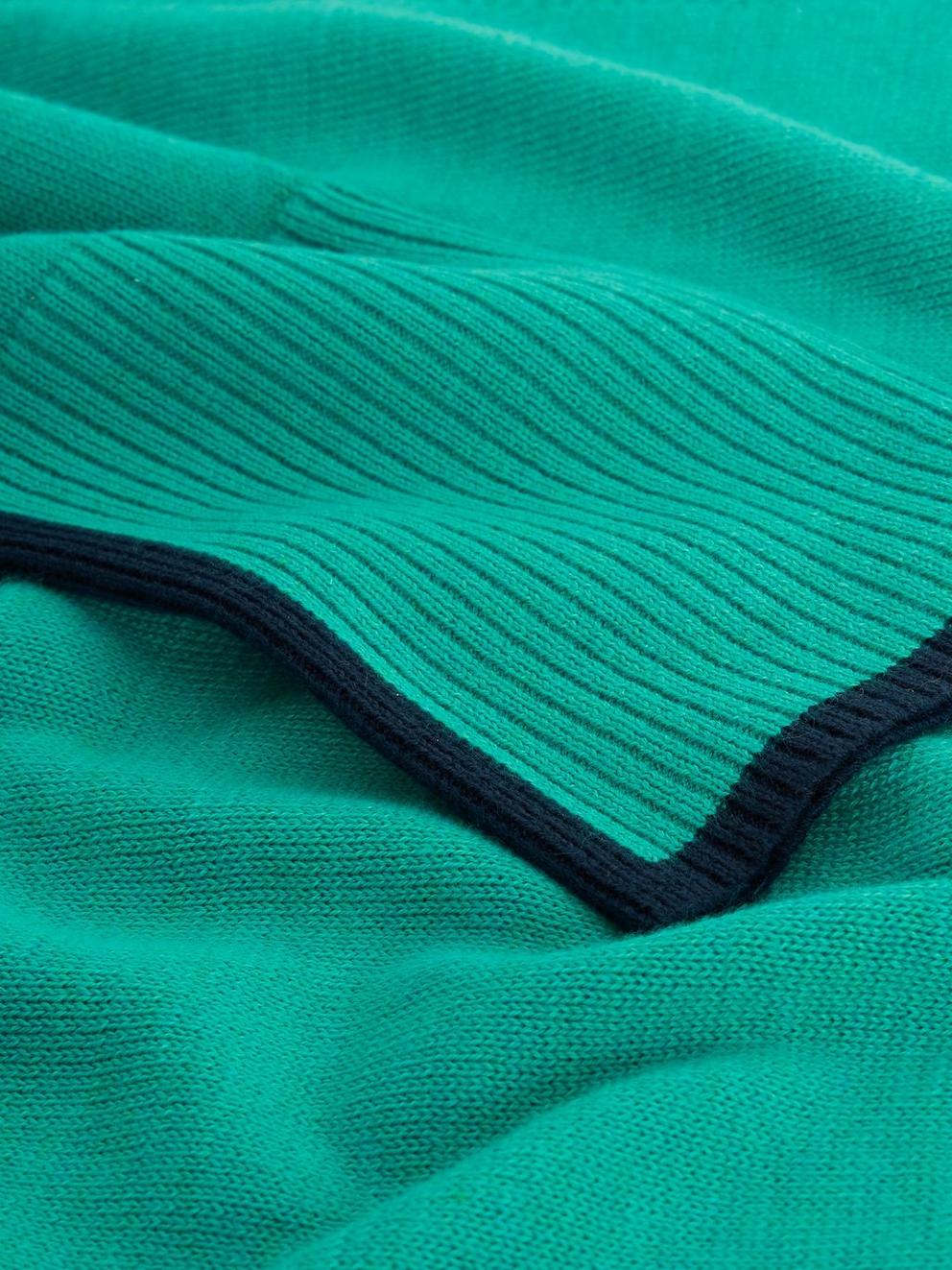 OLIVE CREW NECK COTTON JUMPER in BRT TEAL - FLAT DETAIL