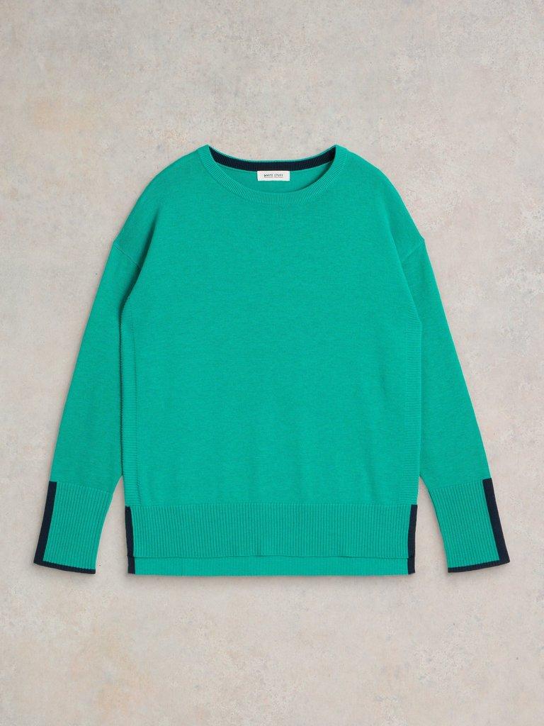 OLIVE CREW NECK COTTON JUMPER in BRT TEAL - FLAT FRONT