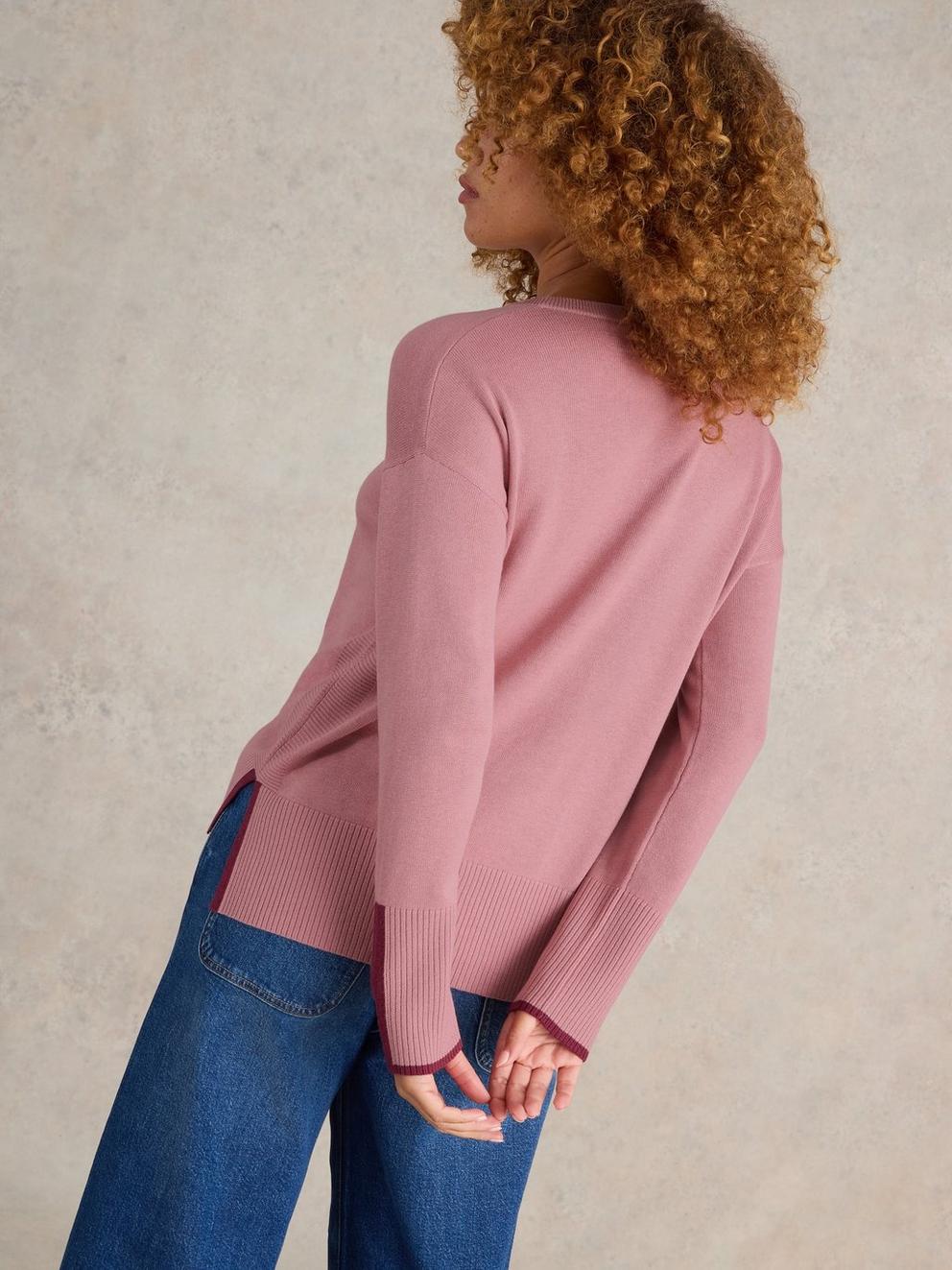 OLIVE CREW NECK COTTON JUMPER in DUS PINK - MODEL BACK