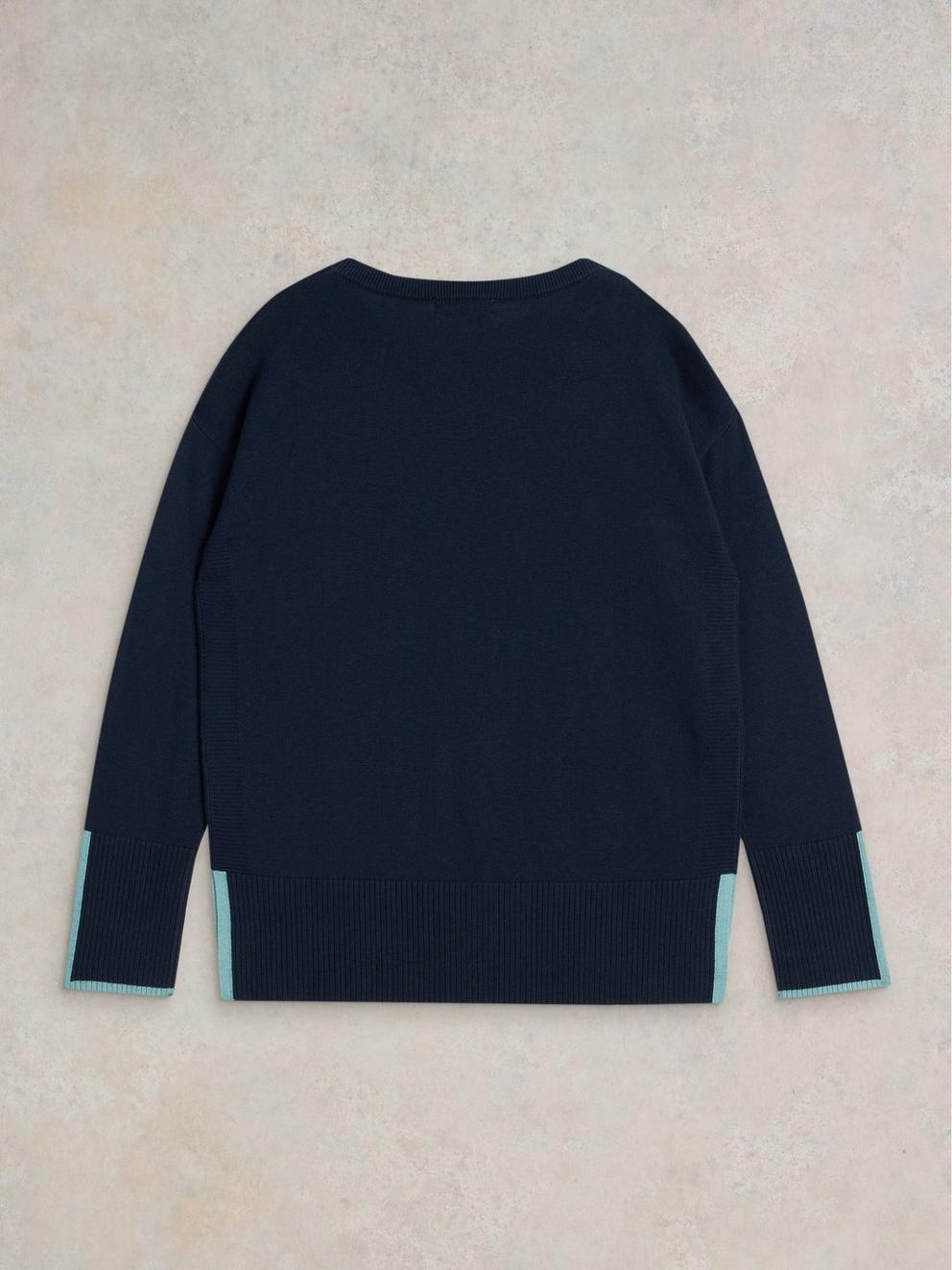 OLIVE CREW NECK COTTON JUMPER in FR NAVY - FLAT BACK