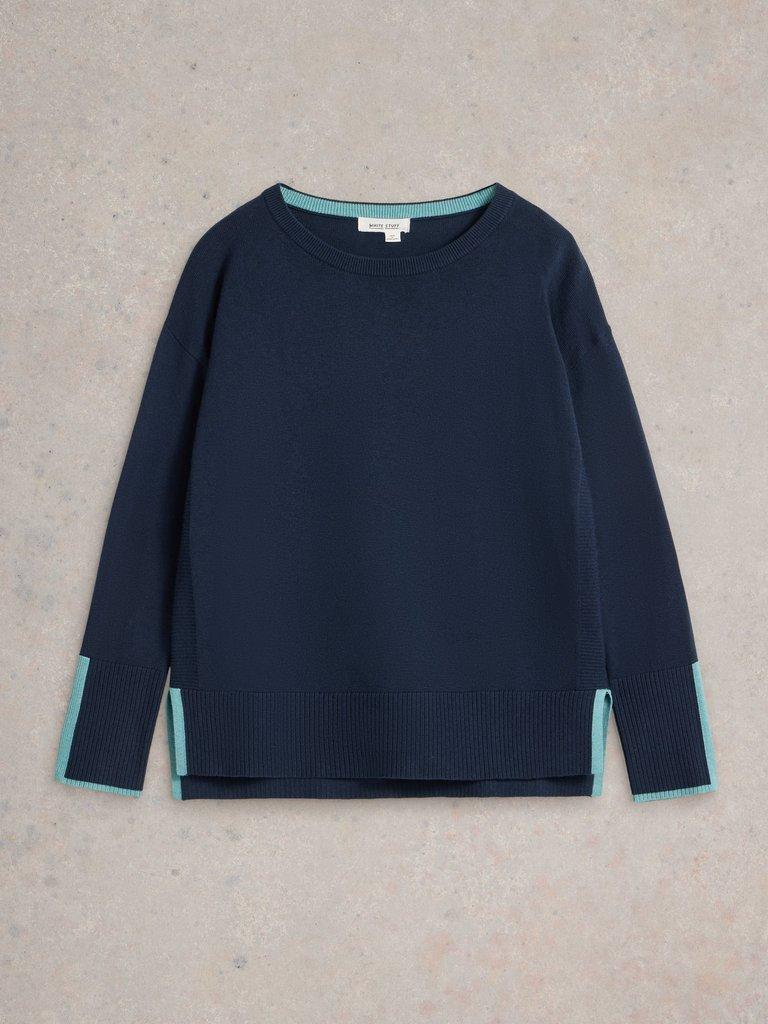 OLIVE CREW NECK COTTON JUMPER in FR NAVY - FLAT FRONT