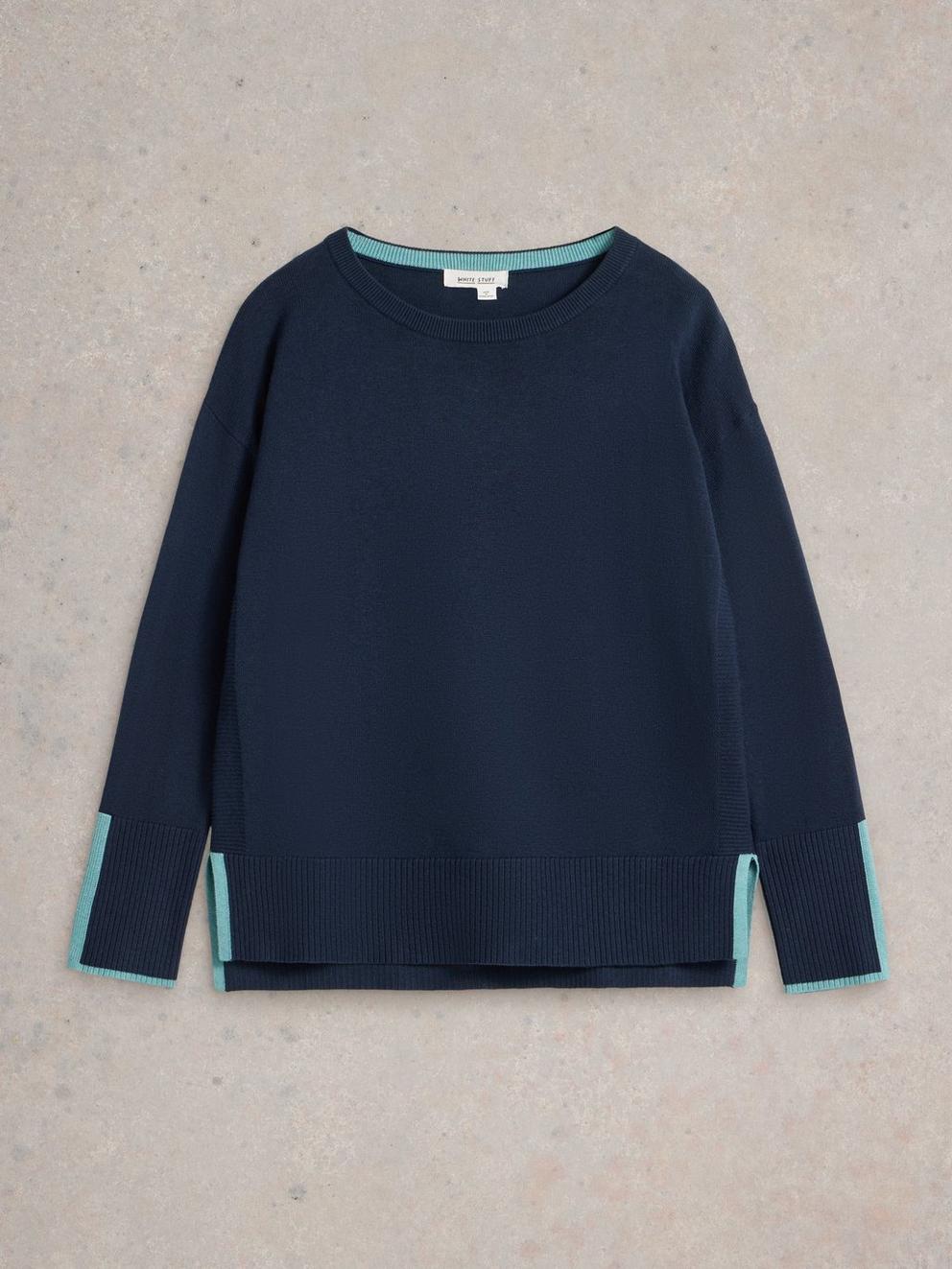 OLIVE CREW NECK COTTON JUMPER in FR NAVY - FLAT FRONT