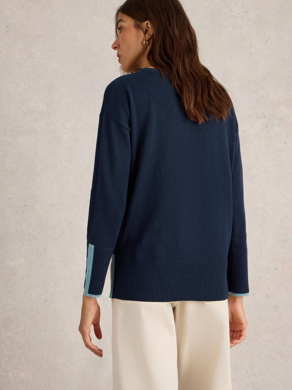 OLIVE CREW NECK COTTON JUMPER in FR NAVY - MODEL BACK