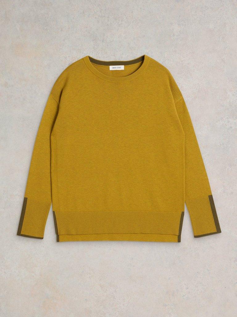 OLIVE CREW NECK COTTON JUMPER in MID CHART - FLAT FRONT