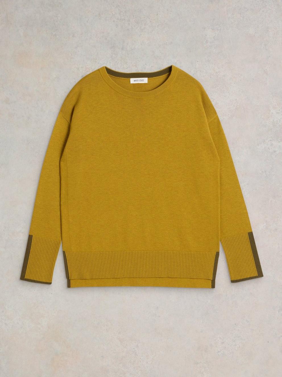 OLIVE CREW NECK COTTON JUMPER in MID CHART - FLAT FRONT