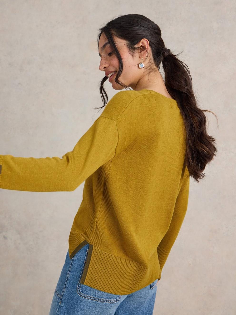 OLIVE CREW NECK COTTON JUMPER in MID CHART - MODEL BACK