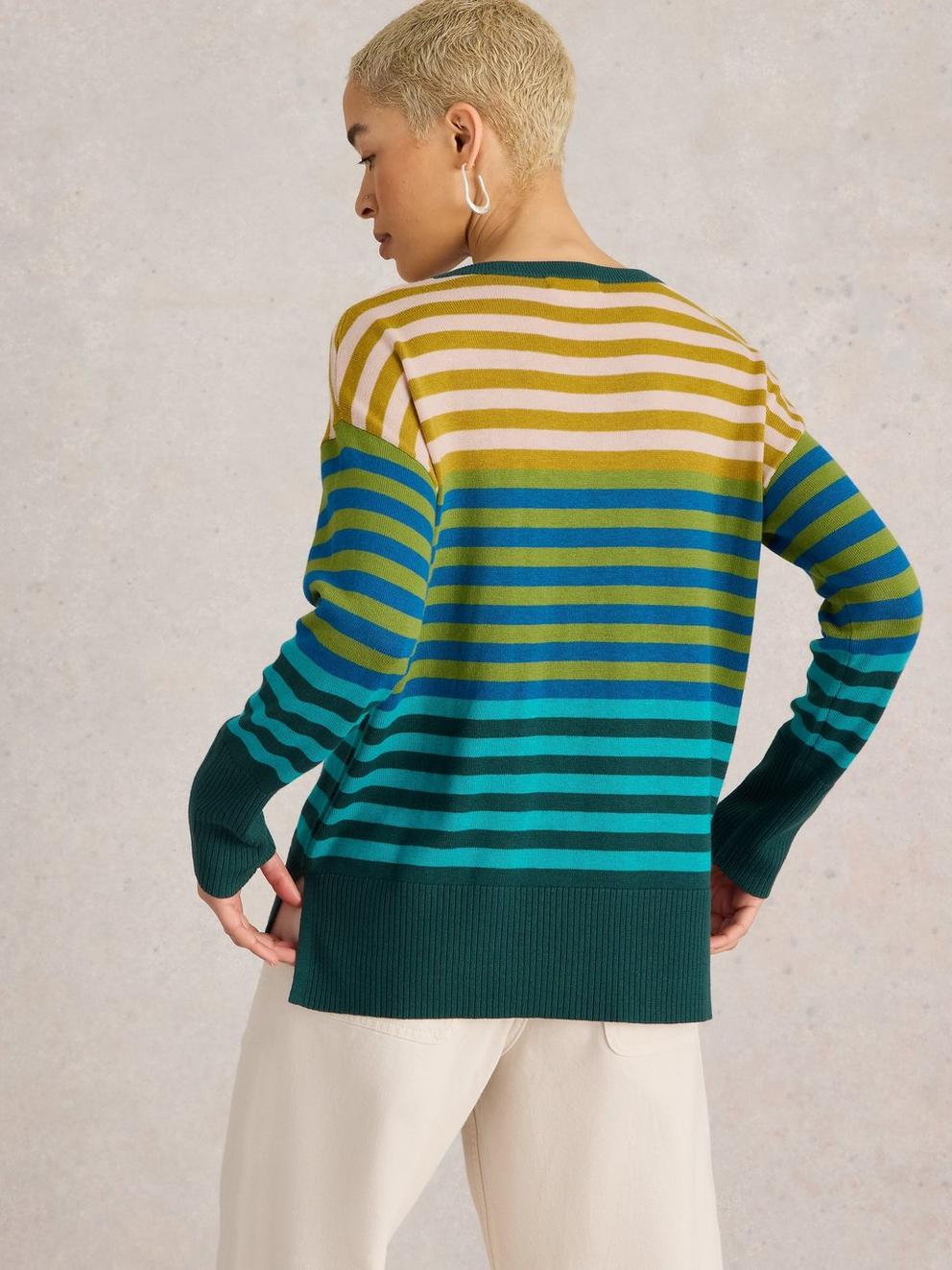 OLIVE STRIPED JUMPER in GREEN MLT - MODEL BACK