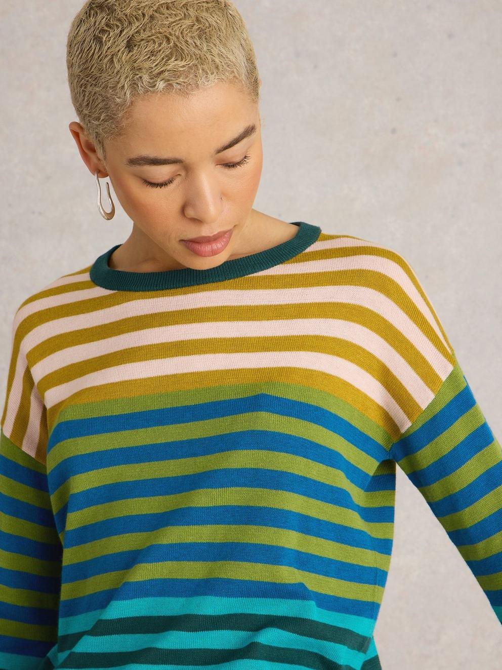 OLIVE STRIPED JUMPER in GREEN MLT - MODEL DETAIL