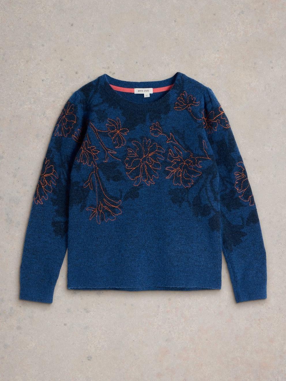 JULIE EMBORDIERED JUMPER in MID BLUE - FLAT FRONT