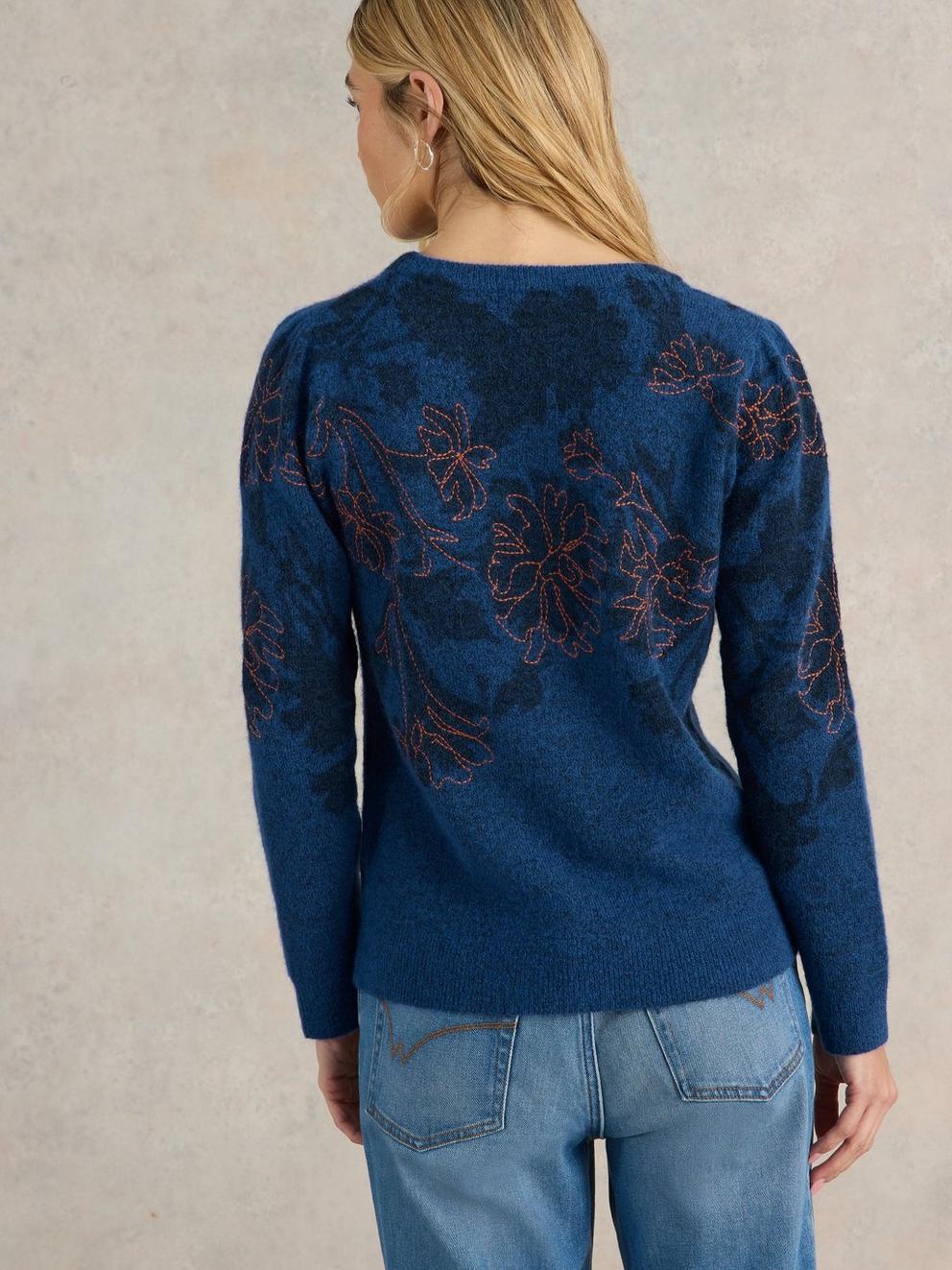 JULIE EMBORDIERED JUMPER in MID BLUE - MODEL BACK