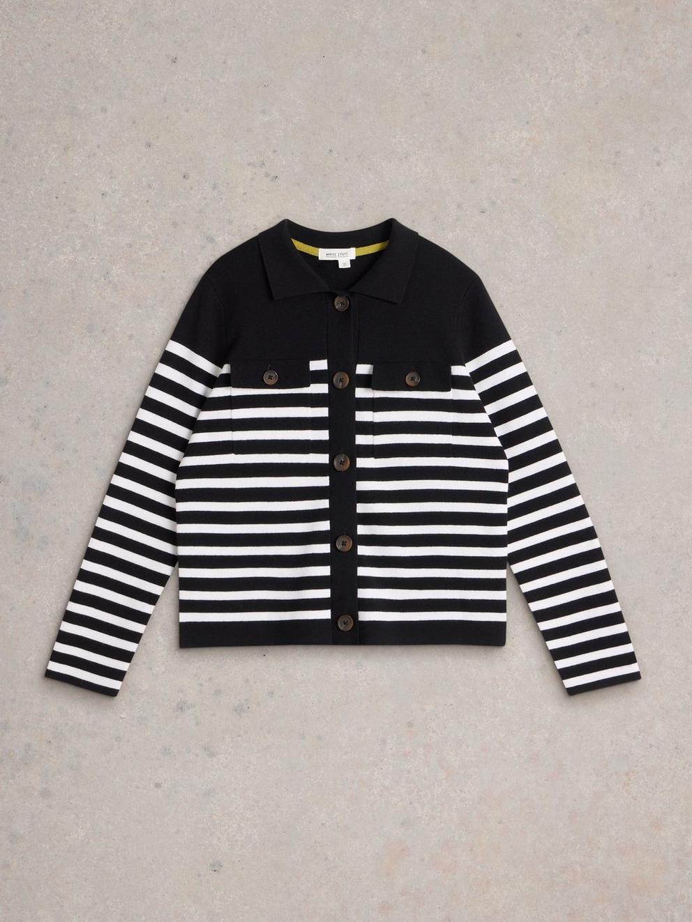 SARA STRIPE WOOL KNITTED SHACKET in BLK MLT - FLAT FRONT