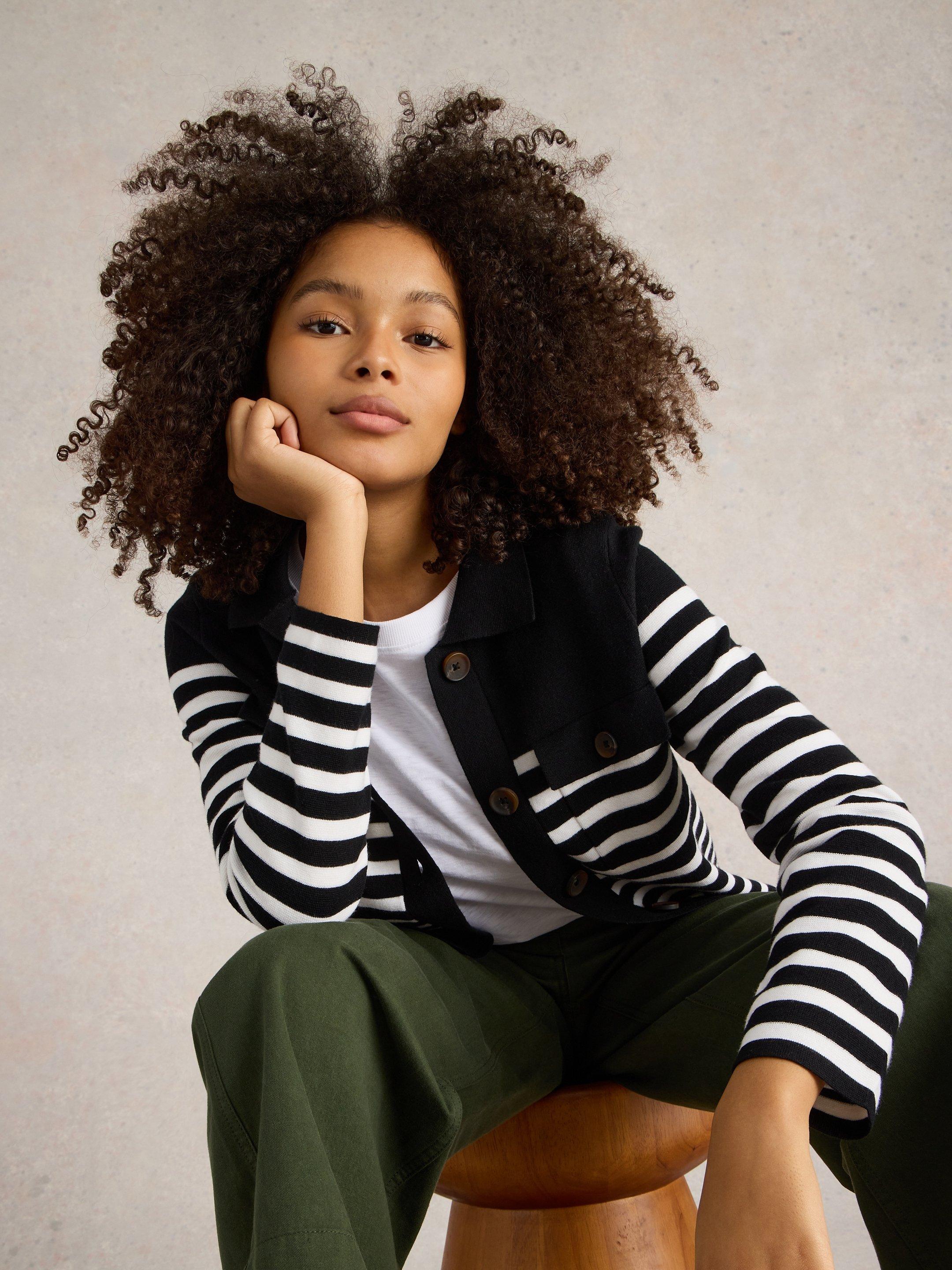 SARA STRIPE WOOL KNITTED SHACKET in BLACK MULTI | White Stuff