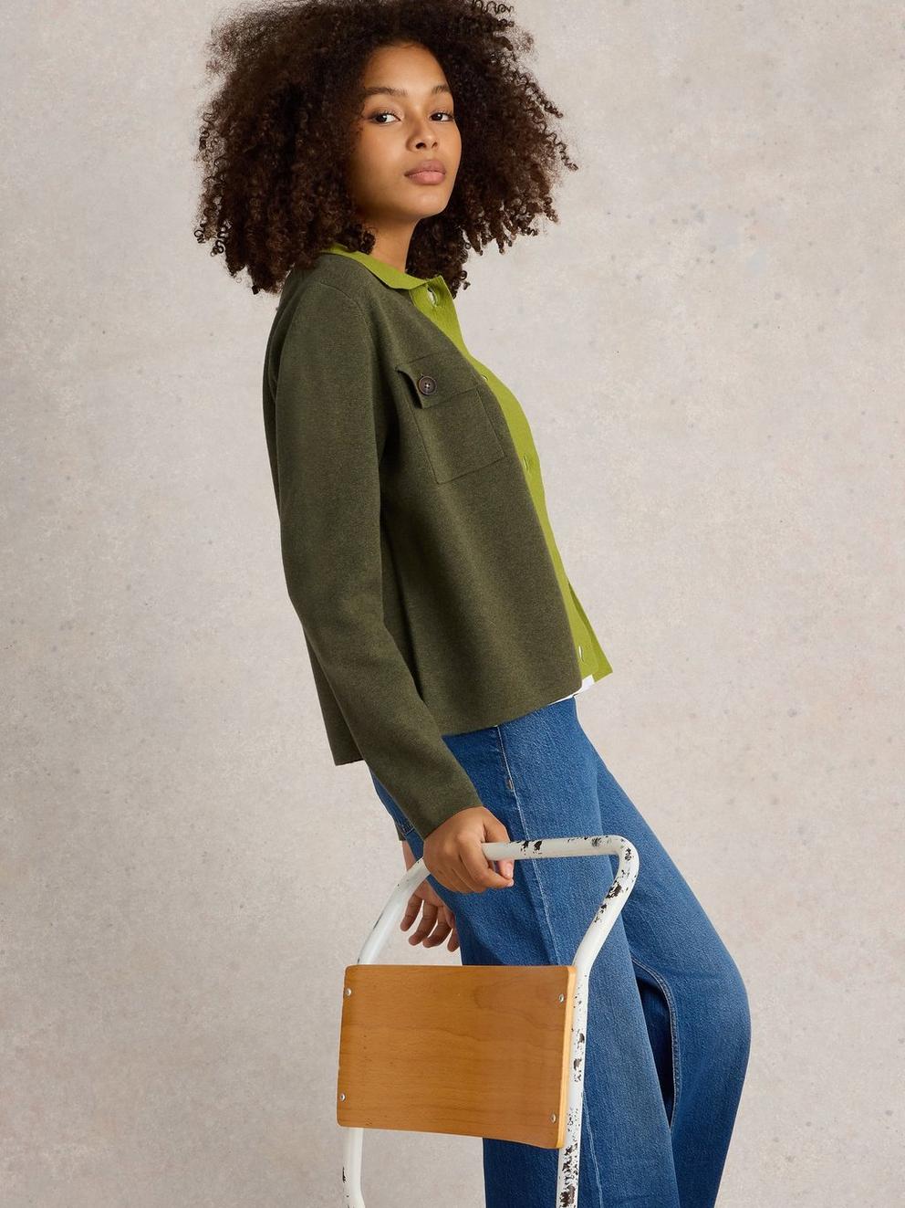 SARA WOOL KNITTED SHACKET in GREEN MLT - LIFESTYLE