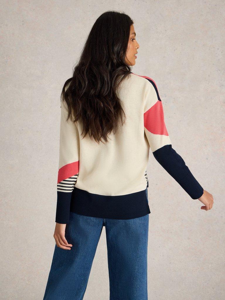 OLIVE ABSTRACT LONG SLEEVE JUMPER in NAVY MULTI - MODEL BACK