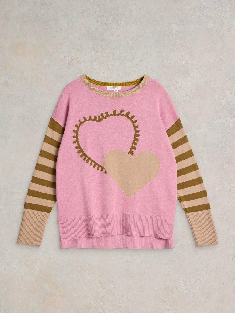 OLIVE HEART LONG SLEEVE JUMPER in PINK MLT - FLAT FRONT