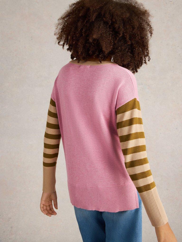 OLIVE HEART LONG SLEEVE JUMPER in PINK MLT - MODEL BACK