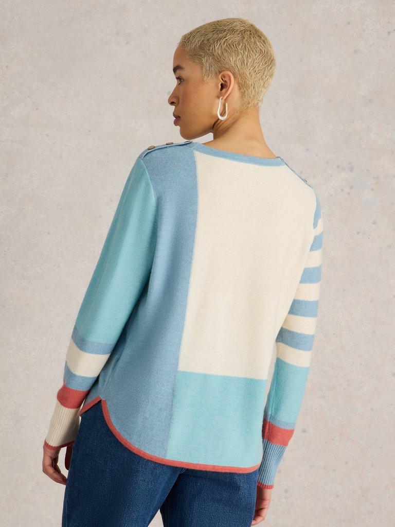 EMMA COLOURBLOCK JUMPER in BLUE MLT - MODEL BACK