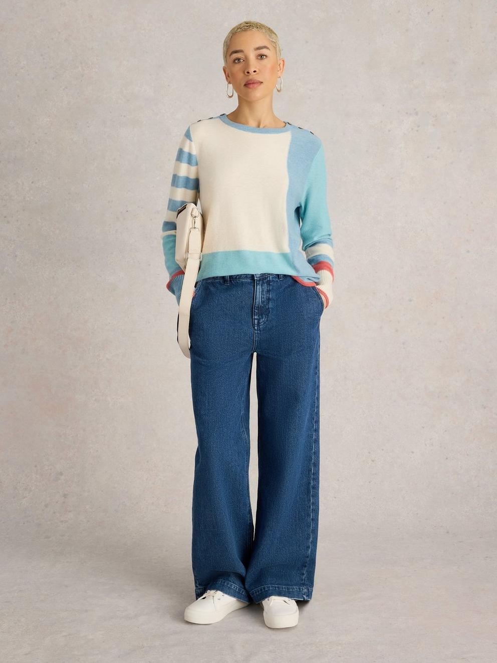 EMMA COLOURBLOCK JUMPER in BLUE MLT - MODEL FRONT