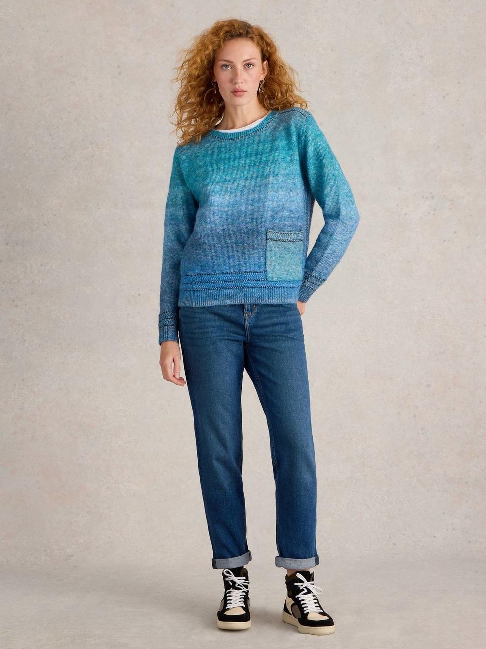 LILBET JUMPER in BLUE MLT - MODEL FRONT