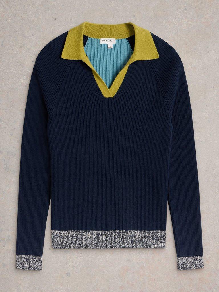 RIB COLLAR JUMPER in NAVY MULTI - FLAT FRONT