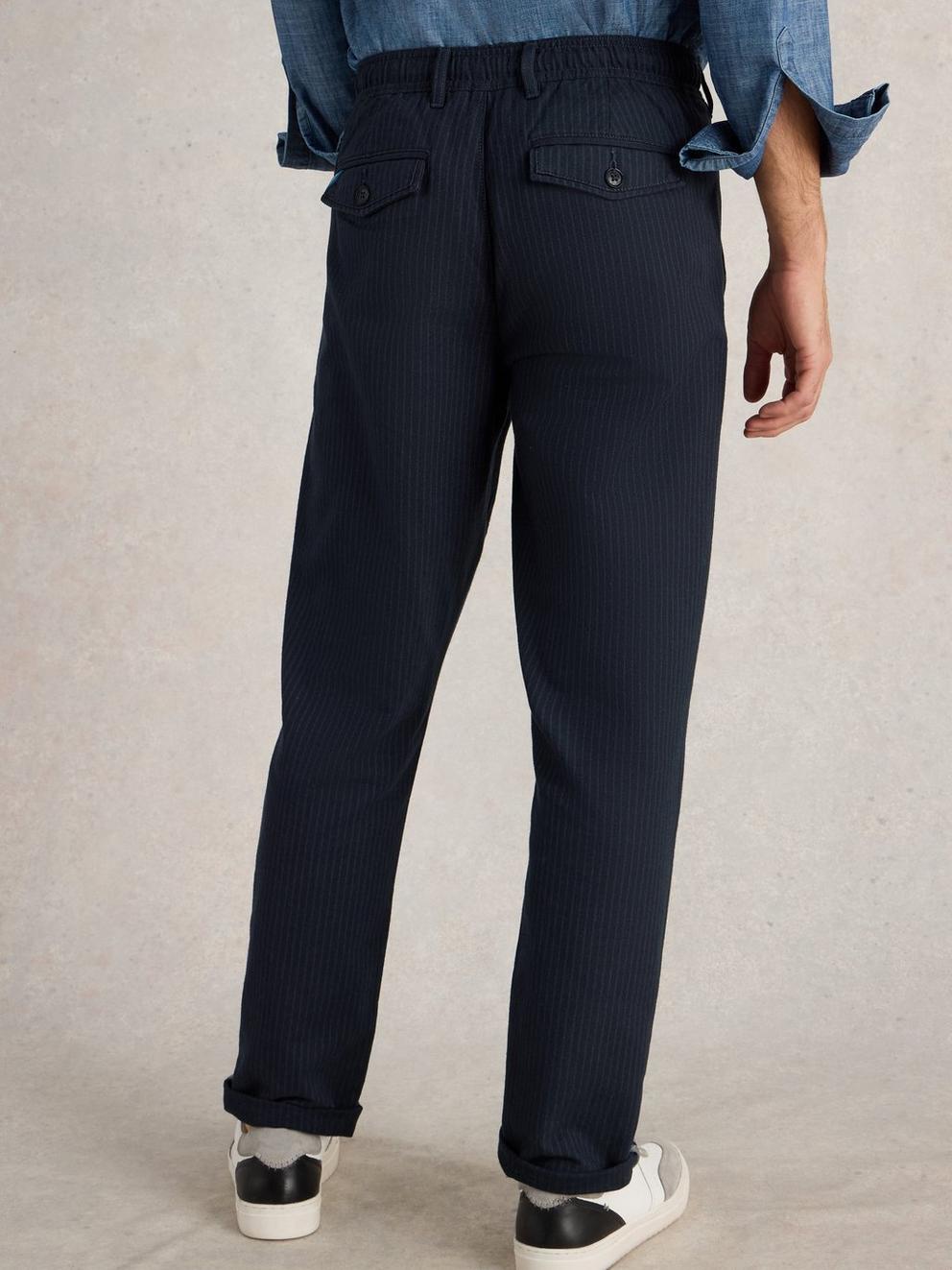 Pinstripe Chino Trouser in NAVY MULTI - MODEL BACK