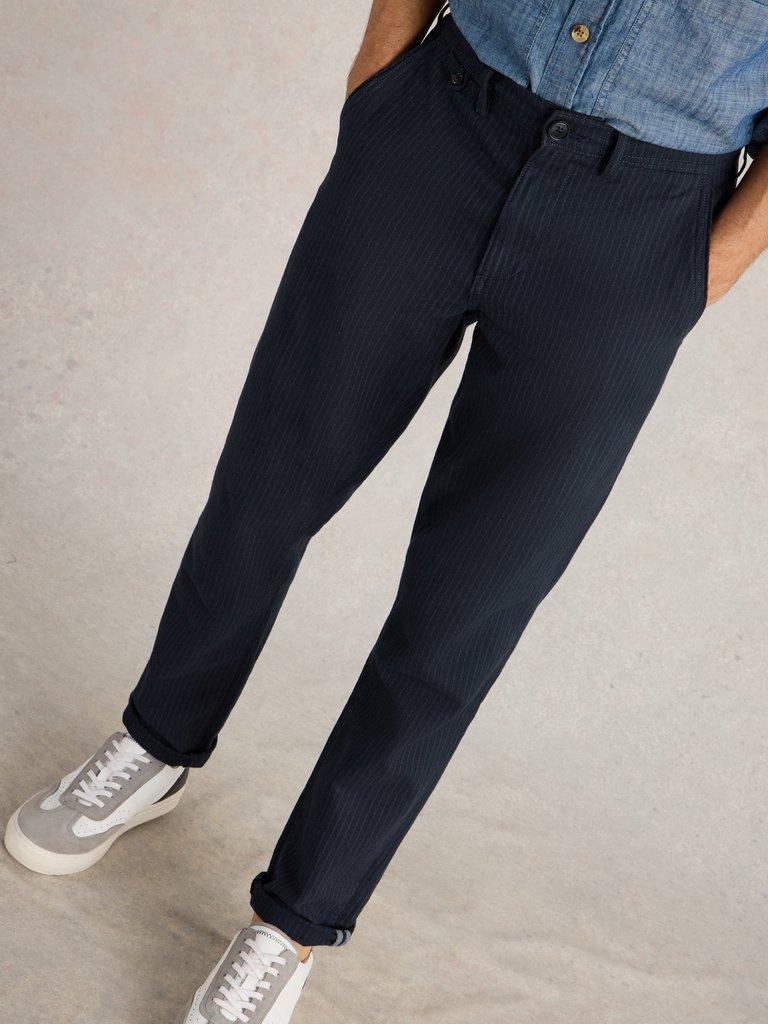 Pinstripe Chino Trouser in NAVY MULTI - MODEL DETAIL