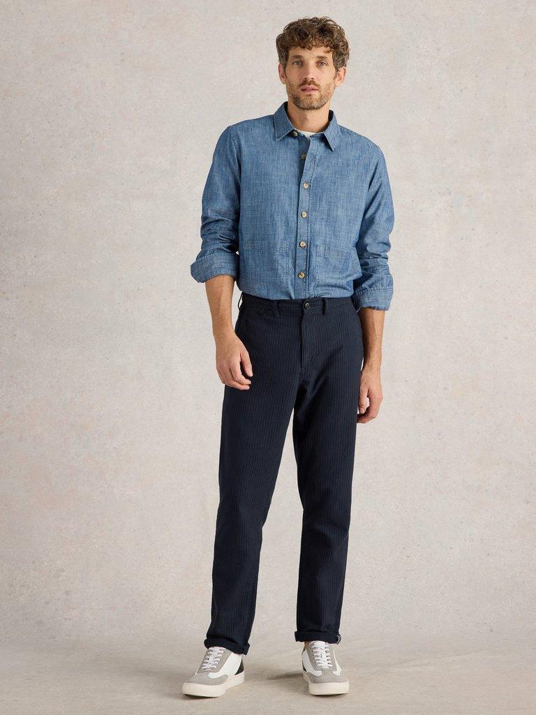 Pinstripe Chino Trouser in NAVY MULTI - MODEL FRONT