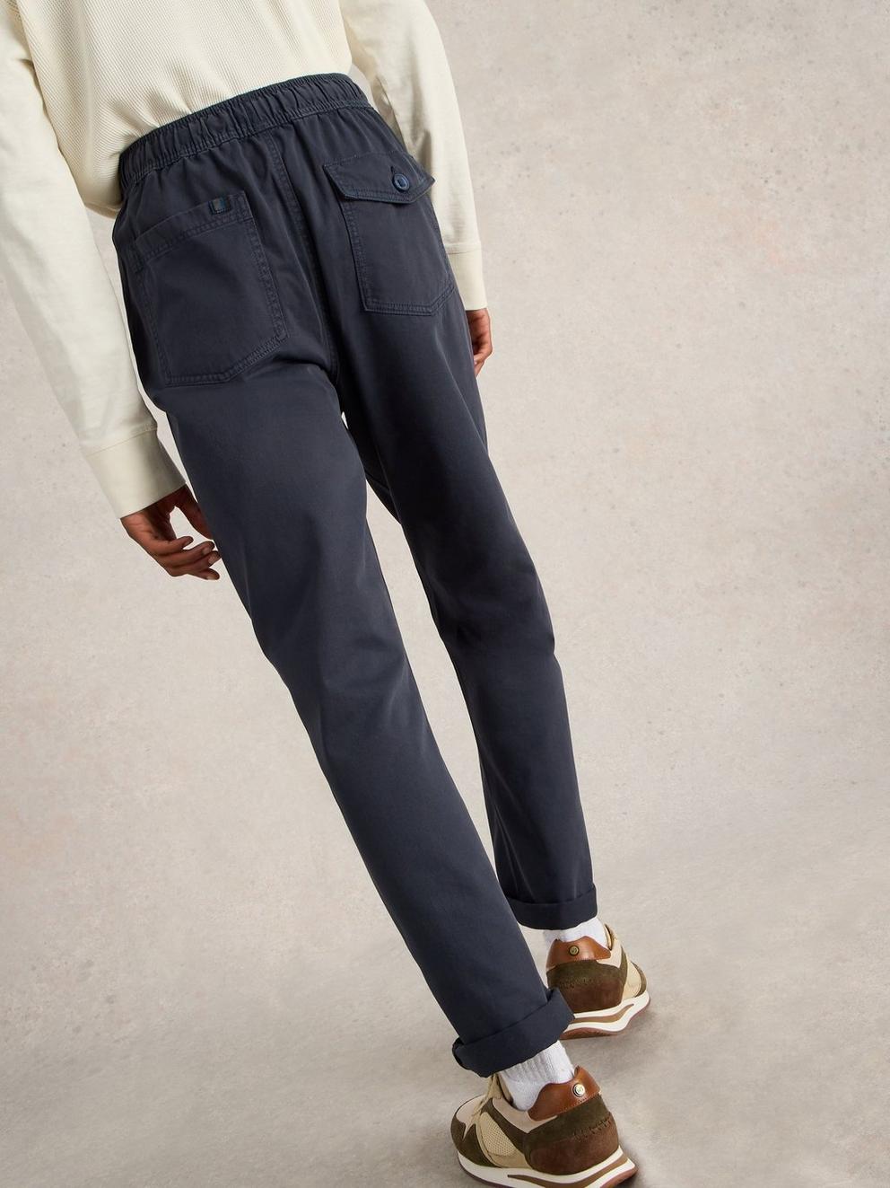 Wren Drawstring Trouser in DARK NAVY - MODEL BACK