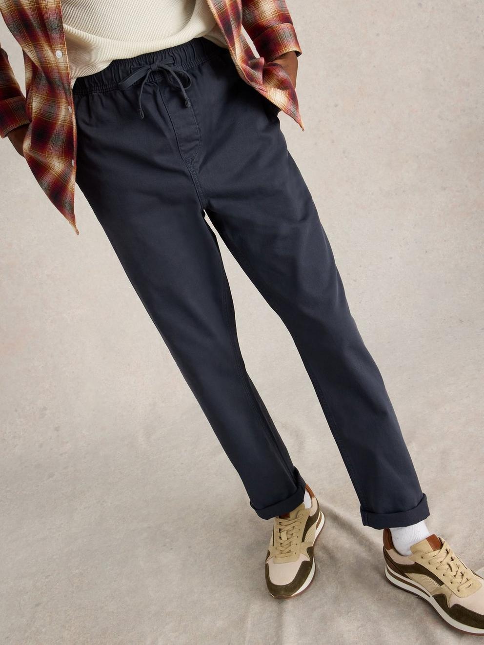 Wren Drawstring Trouser in DARK NAVY - MODEL DETAIL