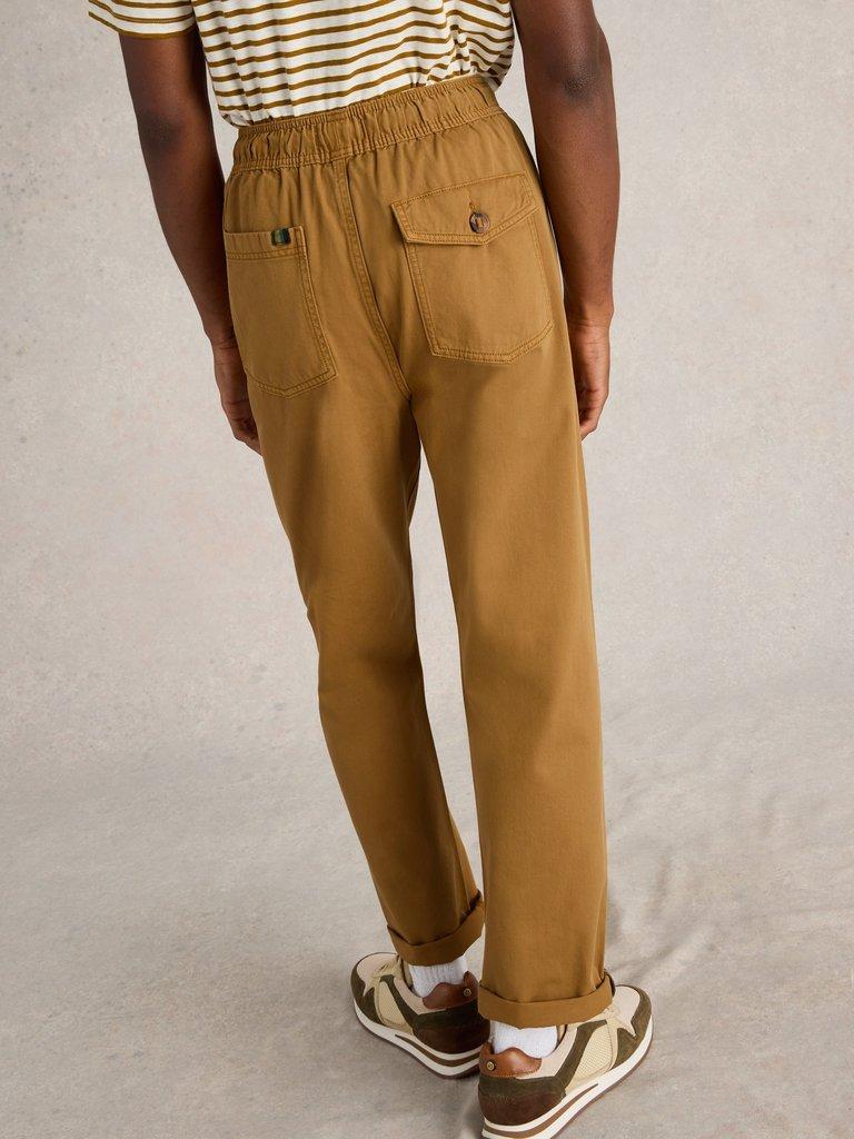 Wren Drawstring Trouser in DARK TAN - MODEL BACK