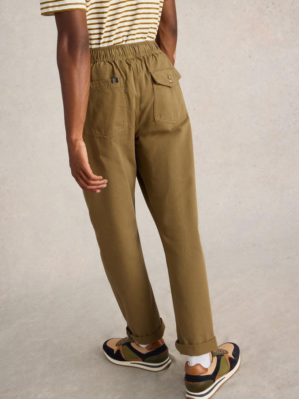 Wren Drawstring Trouser in KHAKI GRN - MODEL BACK